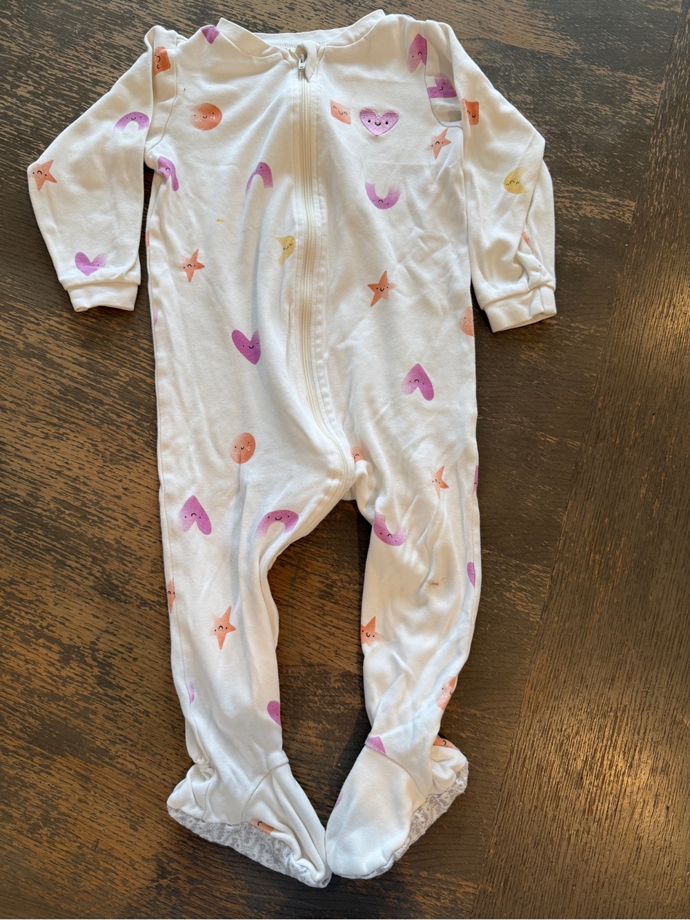 H&M White Footed One-Piece with Pink & Orange Stars and Hearts